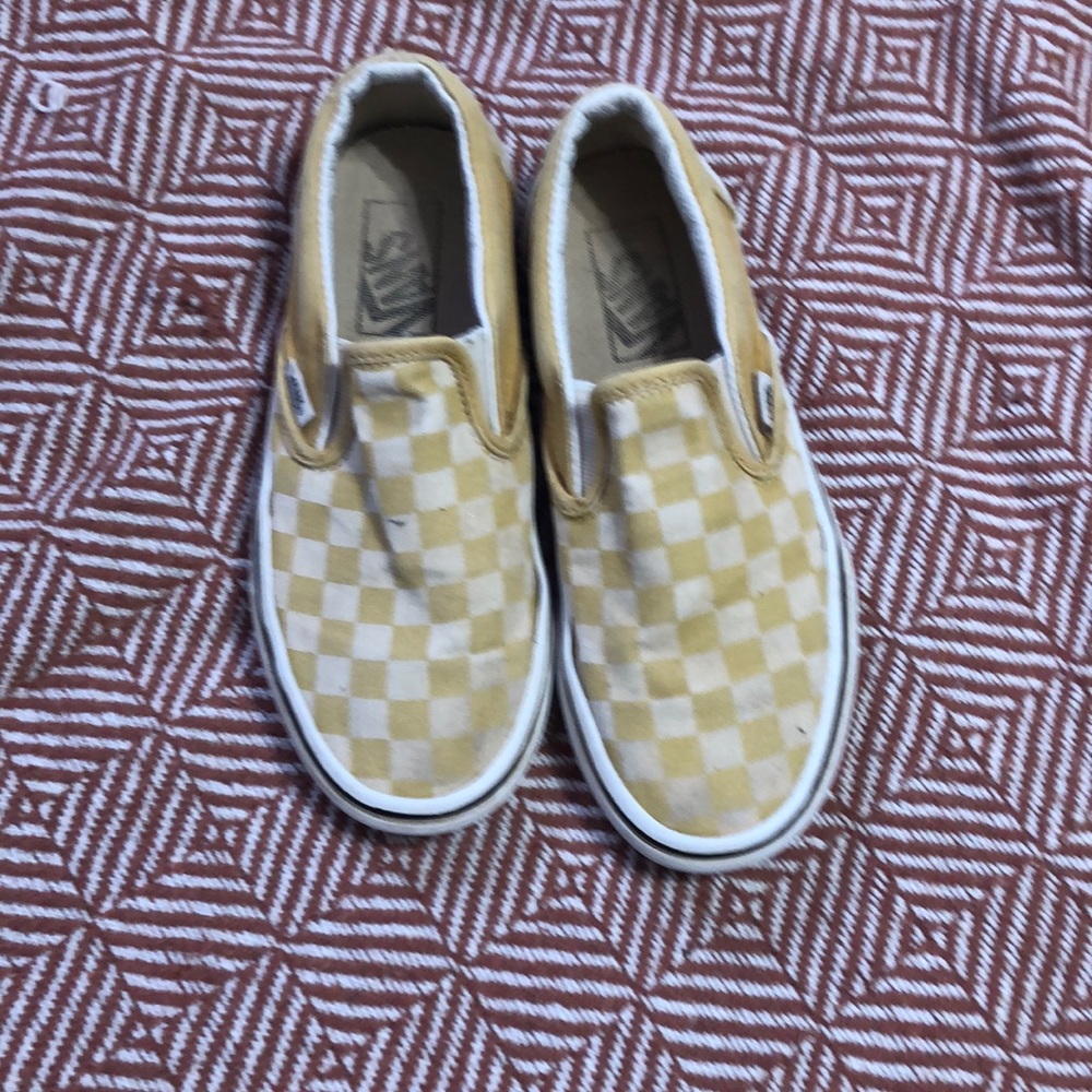 White and yellow checkered vans